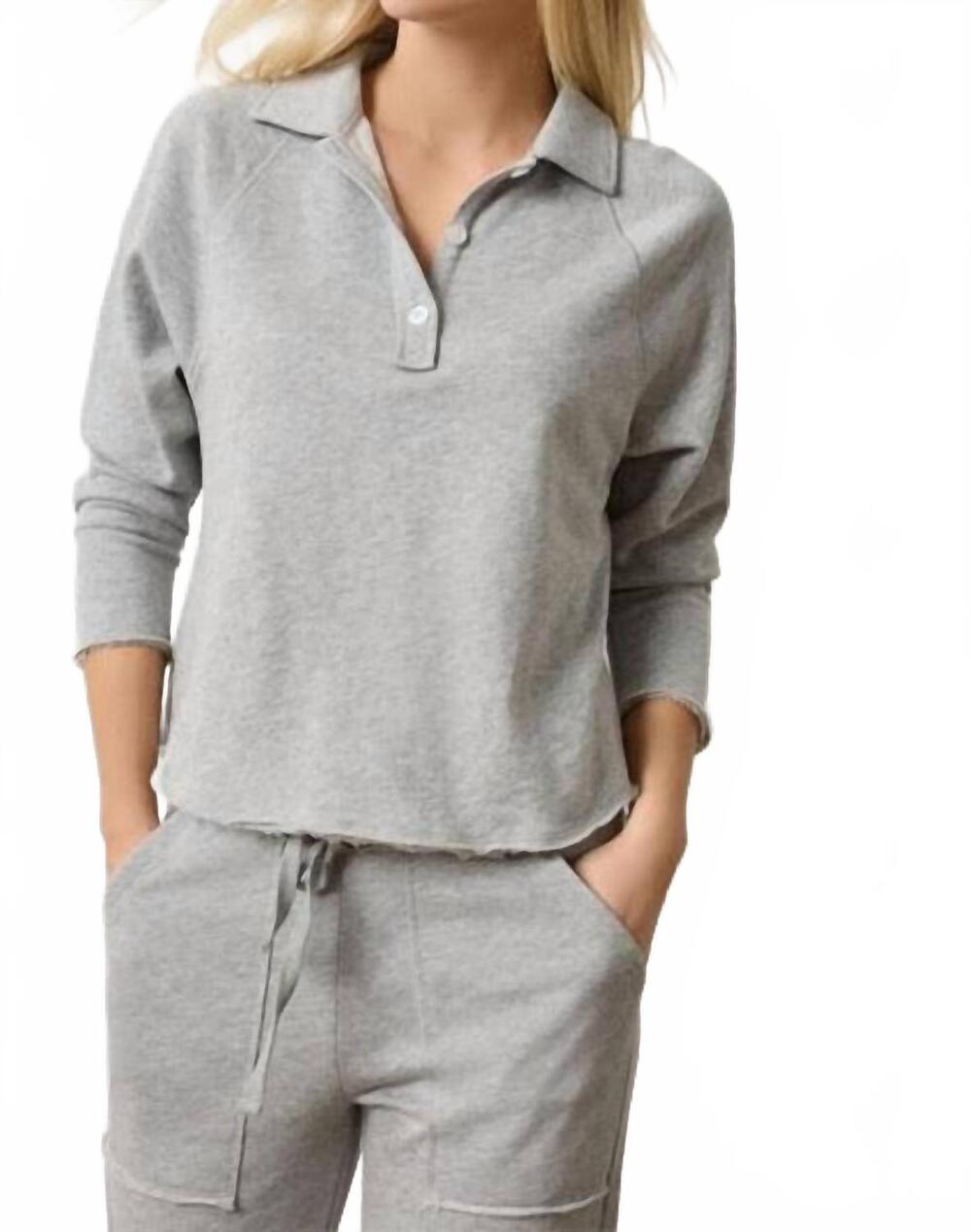 NEW LILLA P shirttail long sleeve polo in heather grey